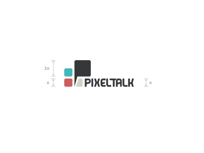 Pixeltalk block blue branding gray green identity logo orange pixel