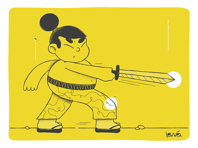 Samurai 2d black character design illustration lania samurai sword yellow
