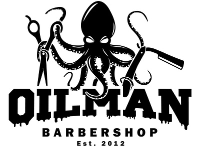 Oilman Barbershop barber barbershop branding creation design illustration logo logocreation logotpe octopus