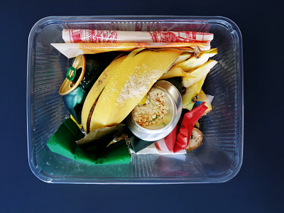 Plastic box  food waste  leftovers garbage ensemble