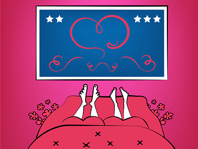 Valentines Movies bed day girl illustration in love monitor movies romantic tv vector woman