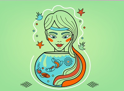Horo Pisces Girl Fishlover adobe branding fish girl horoscope icon illustration illustrator vector woman