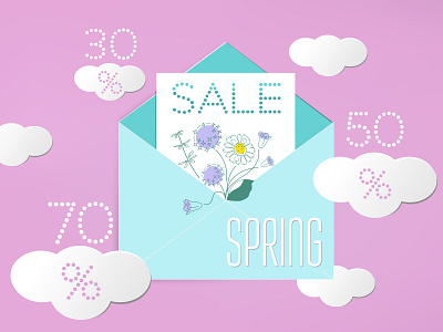 Spring sale design field illustration sale flyer spring time vector