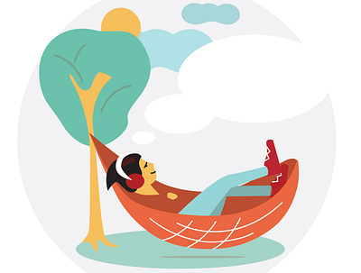 Vector boy in the headphones child lies in a hammock boy child hammock illustration learning vector