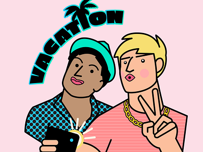 Vacation sticker illustration selfies stickers vacation vector illustration