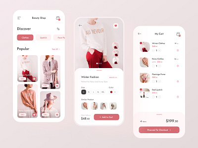 Beauty Shop (App) app application apps beauty cart clothes design fashion pela shop store ui ui design user interface winter fashion