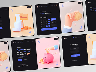 Financial Website | Dark Mode 3d banking calculator dark finance financial financial app fintech landing landing page login money personal finance sign ui ui design user interface ux web website