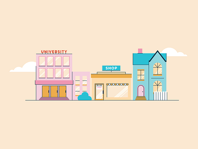Little Town buildings design illustration outlines vector
