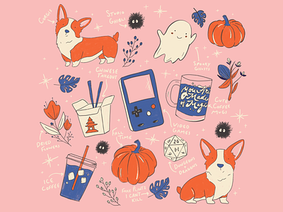 Obsessions coffee corgi design doodles happy vibes illustration procreate pumpkins studio ghibli