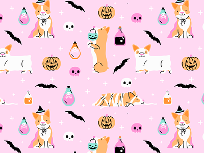 Corgi Halloween Pattern corgi design dog dog illustration dogs doodle halloween halloween costume illustration pattern pattern design vector vector art