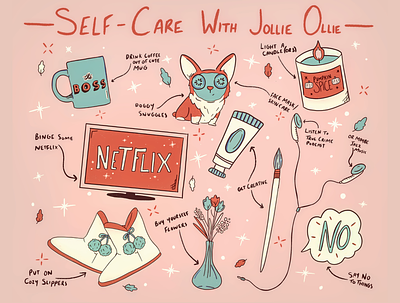 Self-Care Guide candle doodle flowers netflix procreate art relaxation self care self love selfcare