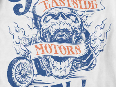 T Shirt Design 1482 eastside flame hell motors ribbon skull speed wheels