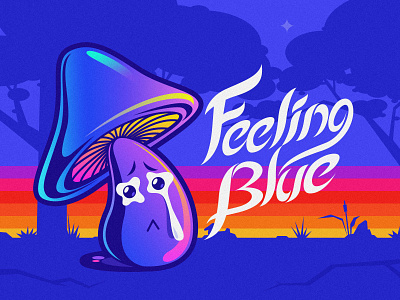 Feeling Blue blue illustration mushroom sticker