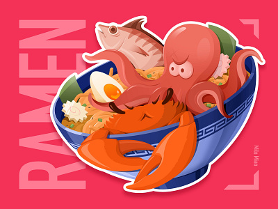 Ramen crab fish illustration octopus ramen