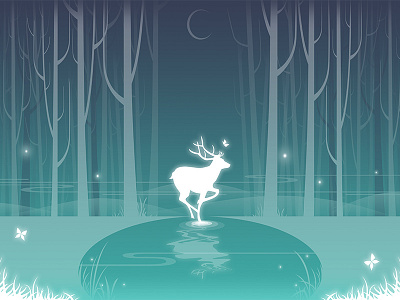 Deer under the moon deer forest night