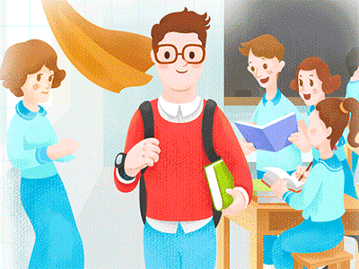 nice day illustration，gif school