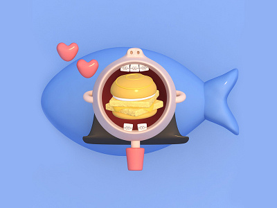 I Love The Cod Fish Burger 3d c4d design illustration