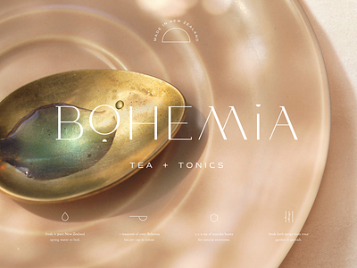 Bohemia Tea & Tonics Branding bohemian boho branding circles design logo logo emblem logo marks logodesign minimal logo design minimalist branding semicircles simplicity simplistic design tea branding tea packaging typography