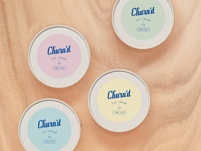 Churn'd Ice Cream Branding & Packaging branding creamy design icecream logo logodesign logomarks pastel retro