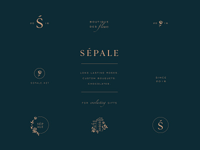 Sépale Logo Marks & Elements botanical boutique branding cleverlogo design elegant florist flower font illustration layout logo logodesign logomarks luxury roses royal simplicity typography