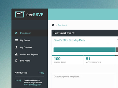 freeRSVP dashboard dashboard feed freersvp menu navigation rsvp system ui