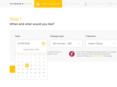 Booking Process booking booking process breadcrumbs calendar colour flat massage process start up ui user interface ux