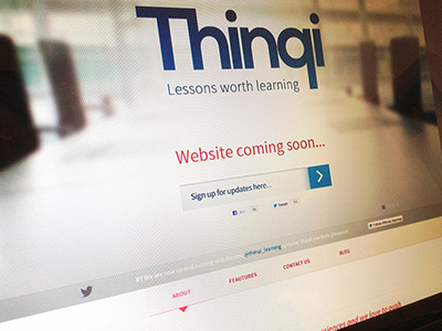 Thinqi landing page clean coming design dribbble elearning experience facebook flat home interface landing media minimal navigation page responsive signup social soon thinqi twitter ui user web