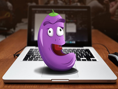 Aubergine right at ya apple character creation food illustration photography vector