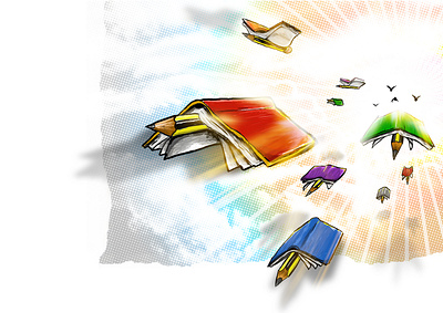 Let Creativity Fly! books cloud fly illustration pencil sky vector