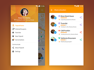 Drawer, social & location sharing material social travel ui