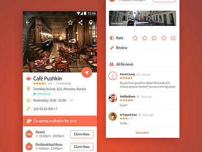 Local coffee shop & available coupons coupons location map shopping social travel ui