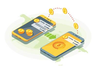Mobile money transfer app isometric illustration