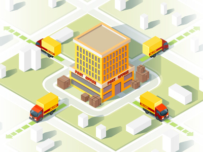 Delivery service isometric vector illustration map concept retail distribution freight cargo smart route shipment shipping parcel post truck isometric infographic app 3d post office delivery logistic