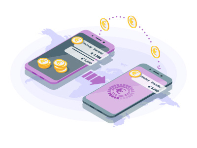 International money transfer isometric vector illustration