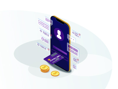 Mobile banking isometric color vector illustration app banking chat box coin credit card digital e payment electronic infographic internet mobile money notification online payment smartphone speech bubble transaction transfer wallet