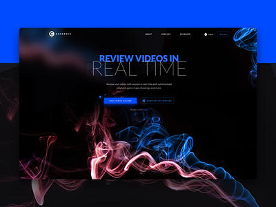 Video Recorder Site 3d blue dark design flat graphic graphic design illustraion landing minimal site site design smoke ui ui ux ux video web website website design