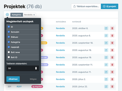 Filtering projects in Ecsedi Ékszer