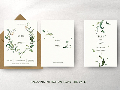 Green Foliage Wedding Suite craft cute delicate floral flower green hand crafted hand drawn invitation invitation invitation card invitation set logo modern romance simple simple invitation wedding card
