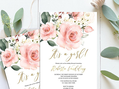 Baby Shower Invitation for Girl craft cute delicate design floral florence flower gift cards hand crafted hand drawn invitation invitation invitation card invitation set logo modern romance simple simple invitation wedding card