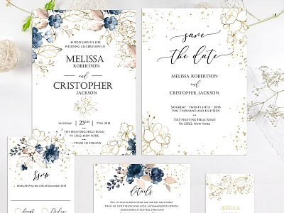 Navy and Gold Wedding Invitation blue creamy flower gold gold floral gold roses gold wedding invitation golden invitation invitation card navy navy and gold navy wedding invitation navy wedding invitations template wedding wedding invitation wedding invitations