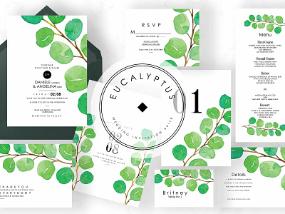 Eucalyptus Wedding Invitation Suite craft cute delicate design floral flower gift cards hand crafted hand drawn invitation invitation invitation card invitation set logo modern romance simple simple invitation wedding wedding card wedding invitation