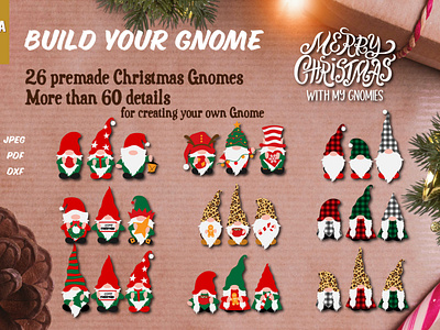 Christmas Gnome SVG, Build your Gnome, Christmas Bundle SVG​​​​​ 2020 buffalo character christmas customizable design elf gnome hygge leaopard print new year santa scandinavian set tomte vector персонаж