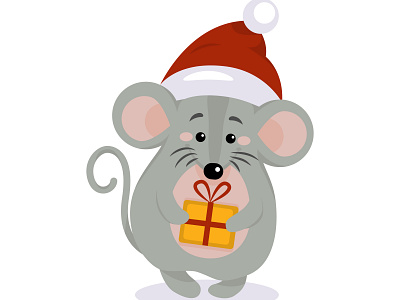 Flat Vector Mouse in Santa hat 2020 flat happy illustration logo mouse new year vector