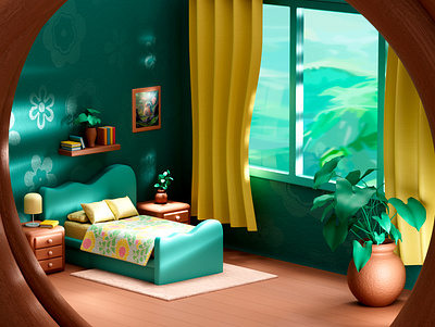 Cute forest room 3d 3dillustraion cinema4d colors design forest green illustration octane plant redshift