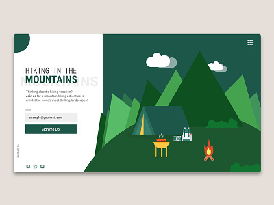 Hiking Tours Landing Page camping flat design googledesign hiking homepage homepagedesign illustration landing landing page landing page design landing page ui landingdesign landingpage material design mountain subscribe subscription typography uidesign uiux