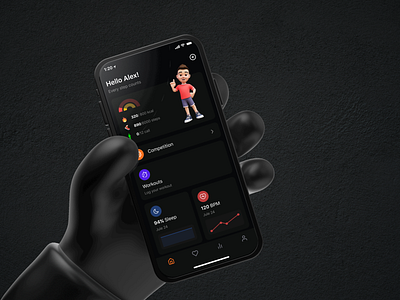 Fitness app 3d branding dark theme design figma fitness redesign ui