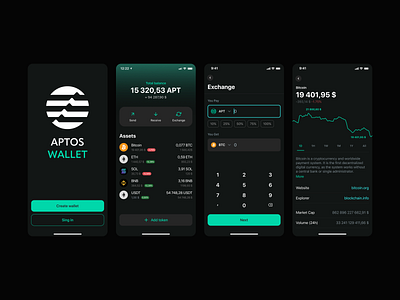 Aptos wallet aptos bitcoin coins crypto dark theme design eth exchange figma finance money wallet