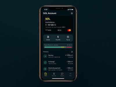 SOL WALLET bank card cards creditcard dark theme debut debuts figma new redesign solwallet wallet wallet app