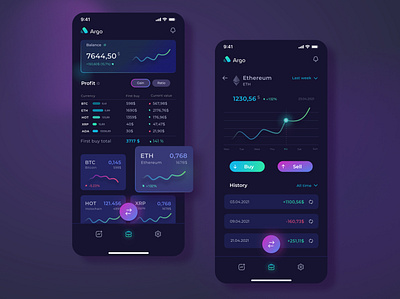 Argo - cryptocurrency wallet application concept app crypto crypto wallet design logo mobile mobile app ui ux