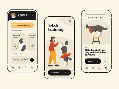 Dog Training App app dog dog school dog training illustration mobile app pet steps ui ux